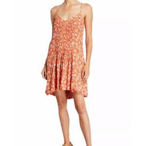 Sanctuary Coral Floral Pleated Spring V Neck Dress